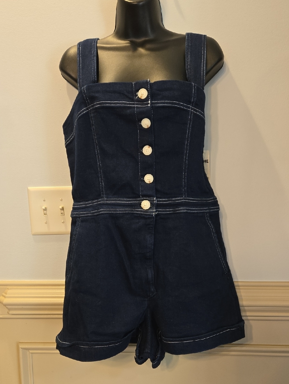 Anthropologie Maeve The Portside Button Front Denim Romper NWT Size 14